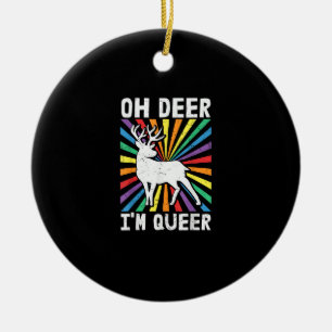Vintage Oh Deer I'm Queer Pride LGBT Gay Lesbian Ceramic Tree Decoration