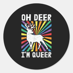 Vintage Oh Deer I'm Queer Pride LGBT Gay Lesbian   Classic Round Sticker