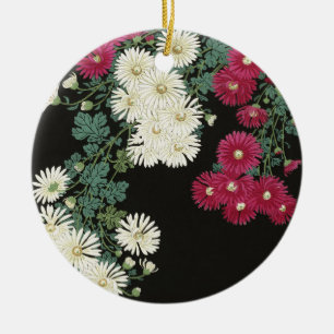 Vintage Ohara Koson Chrysanthemum Art Ceramic Tree Decoration
