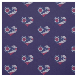 Vintage Ohio Flag Hearts Fabric