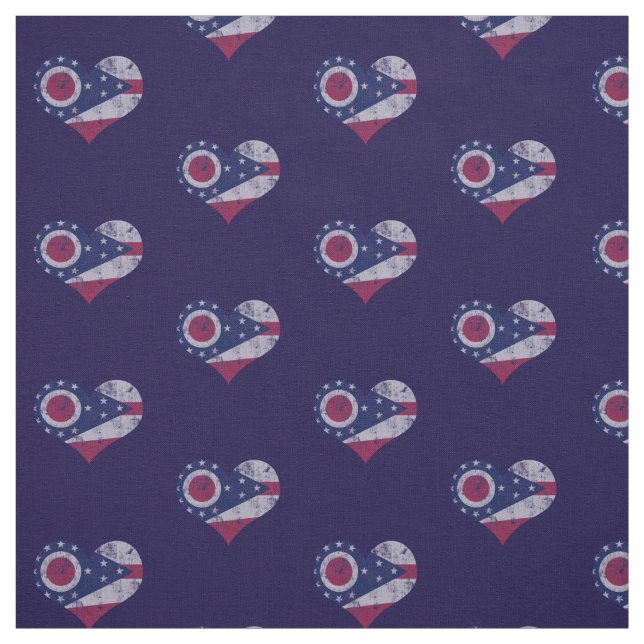 Vintage Ohio Flag Hearts Fabric (Swatch)