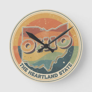 Vintage Ohio State Map pride Design,Retro  Round Clock