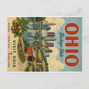 Vintage Ohio State Travel Poster with Heartland La Holiday Postcard
