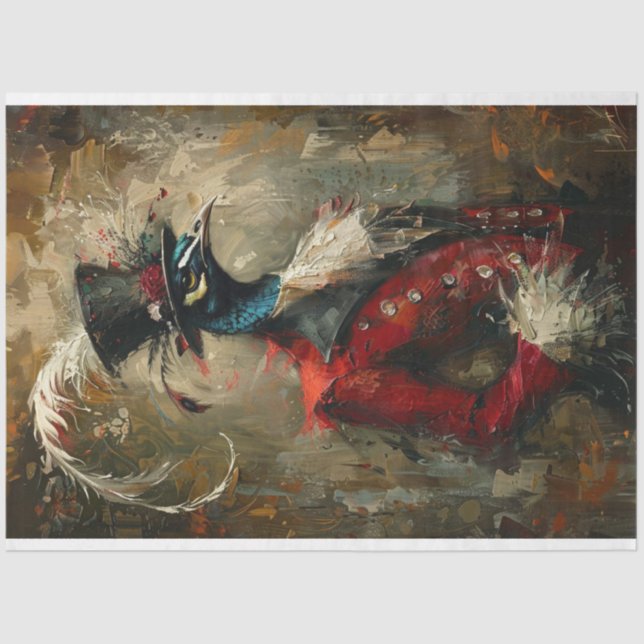 Vintage Oil Painted Peacock Decoupage Tissue Paper (Front)