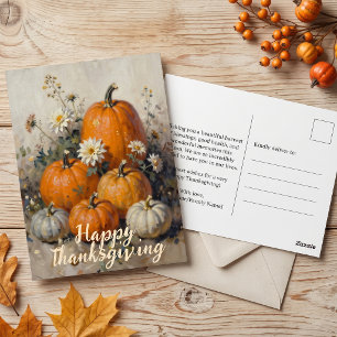 Vintage Oil Painted Pumpkin Harvest Thanksgiving Postcard
