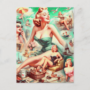 Vintage Oil Painting Collage Pin Up Postcard