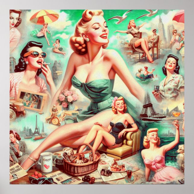 Vintage Oil Painting Collage Pin Up Poster (Front)