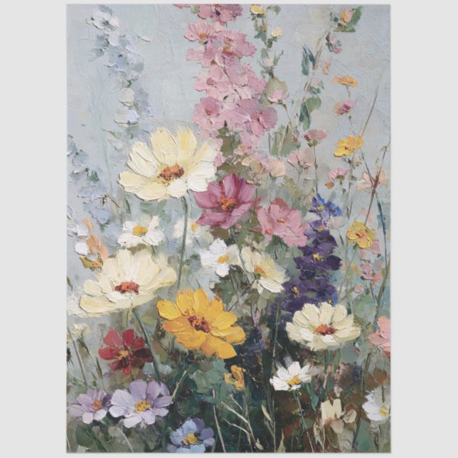 Vintage Oil Painting of Wildflowers Decoupage Tissue Paper (Front)