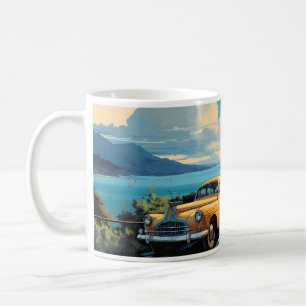 Vintage Oil Painting Of Yellow Classic Car Coffee Mug