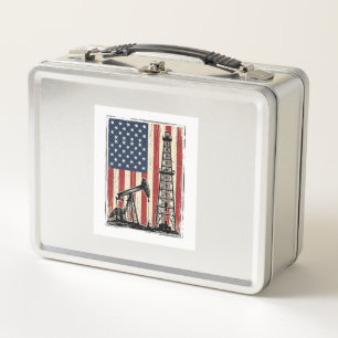 Vintage Oilfield American Flag Vector Shirt Design Metal Lunch Box