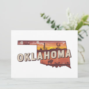 Vintage Oklahoma Illustrated State Map Travel Invitation