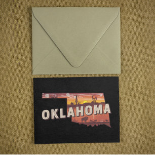 Vintage Oklahoma Illustrated State Map Travel Postcard