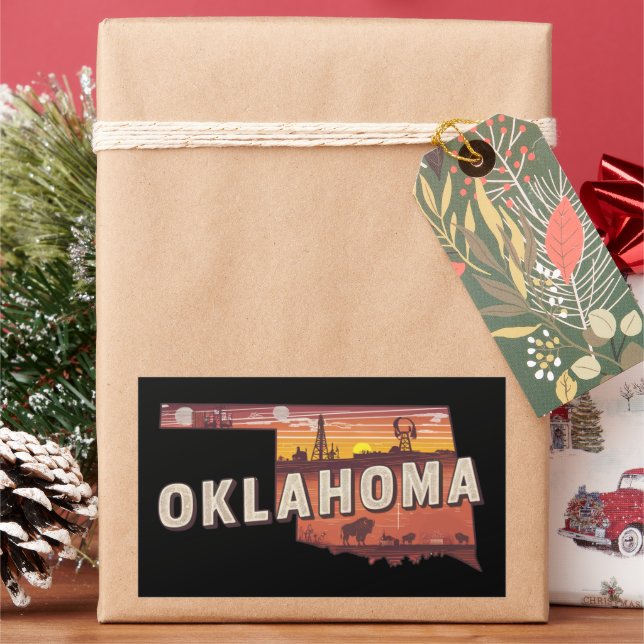 Vintage Oklahoma Illustrated State Map Travel Rectangular Sticker (Holiday)