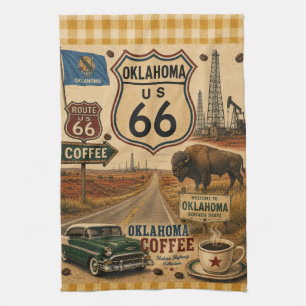 Vintage Oklahoma Route 66 Coffee Americana Tea Towel