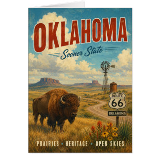 Vintage Oklahoma Route 66 Landscape with Bison and