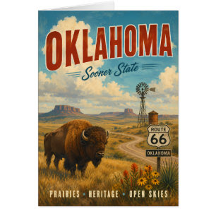 Vintage Oklahoma Travel Poster with Bison and Rout