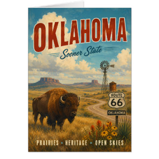 Vintage Oklahoma Travel Poster with Bison and Rout