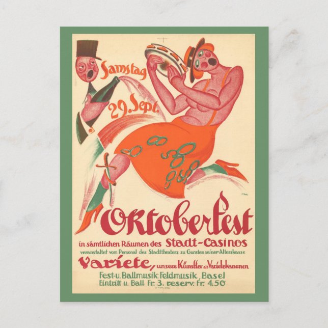 Vintage Oktoberfest Beer Party Travel Poster Postcard (Front)