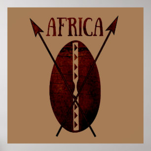 Vintage old African shield and spear art Poster