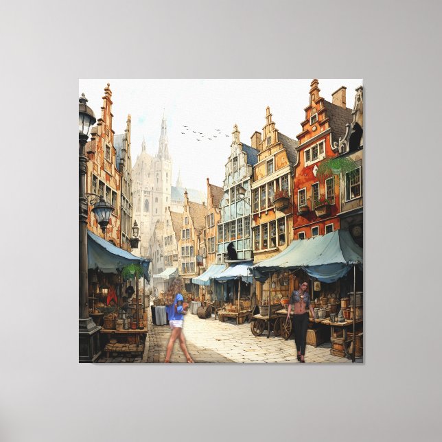 Vintage Old Amsterdam Art Canvas Print (Front)