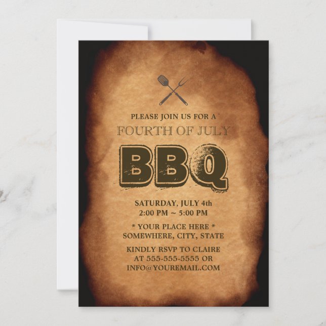 Vintage Old Annual July 4th BBQ Party Invitations (Front)