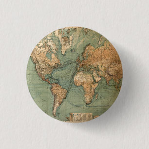 Vintage Old Antique World Map 3 Cm Round Badge