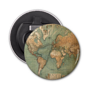 Vintage Old Antique World Map Bottle Opener