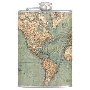 Vintage Old Antique World Map Hip Flask