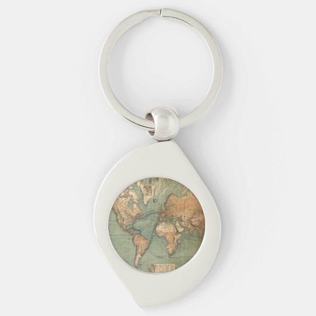 Vintage Old Antique World Map Key Ring (Front)
