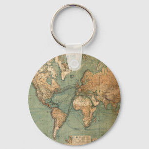 Vintage Old Antique World Map Key Ring