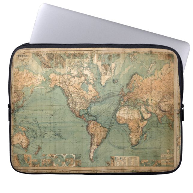 Vintage Old Antique World Map Laptop Sleeve (Front)