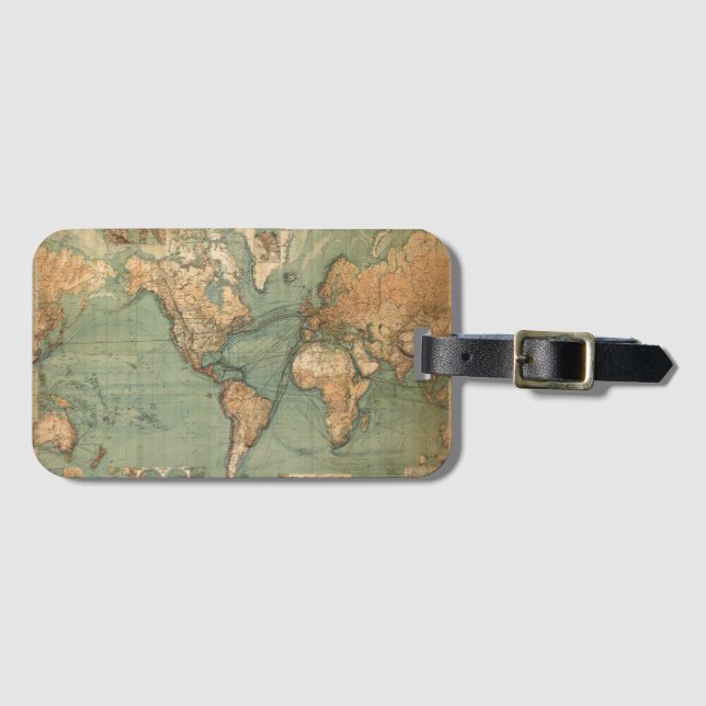 Vintage Old Antique World Map Luggage Tag (Front Horizontal)