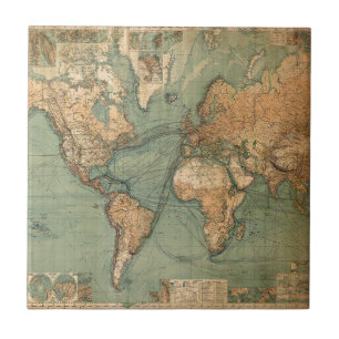 Vintage Old Antique World Map Tile