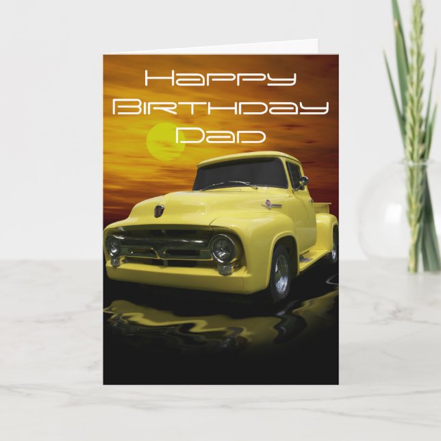 Vintage Old Antique Yellow Truck Card (Front)