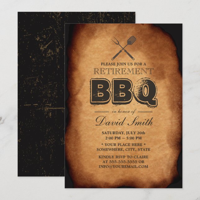 Vintage Old Backyard BBQ Retirement Party Invitation (Front/Back)