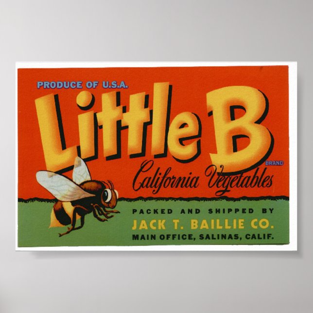 Vintage Old Bee Vegetables Crate Labels Poster (Front)