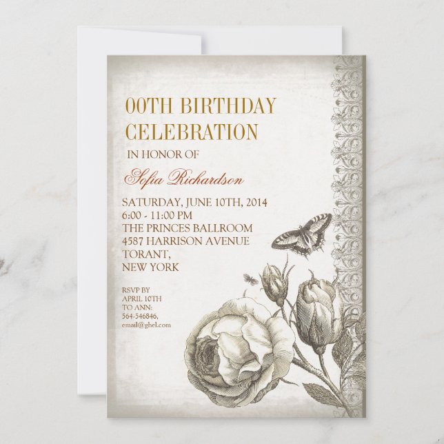 vintage old birthday party invitations (Front)