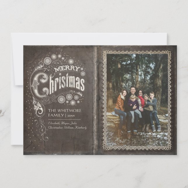 Vintage Old Book Merry Christmas Photo Holiday Card (Front)