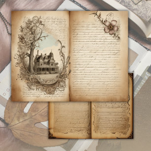 Vintage Old Book Page Junk Journal Paper Sheet
