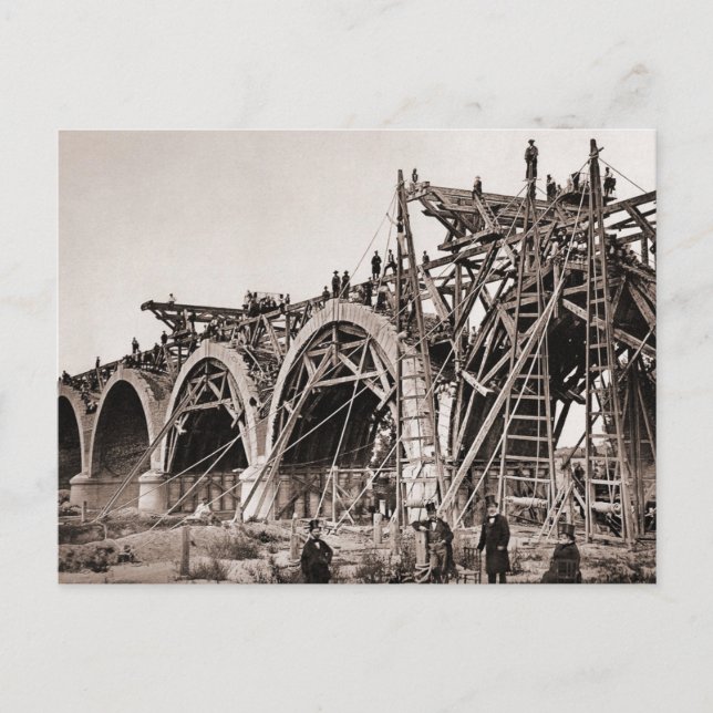 Vintage Old Bridge Construction Postcard (Front)