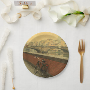 Vintage Old bridge in Florence, Italy Paper Plate