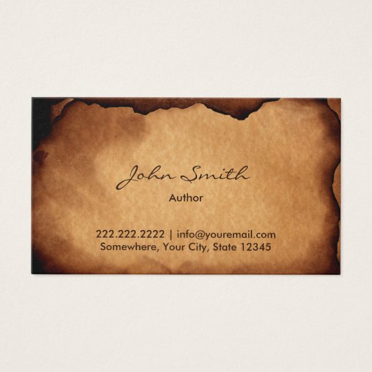 Vintage Old Burned Paper Author Business Card
