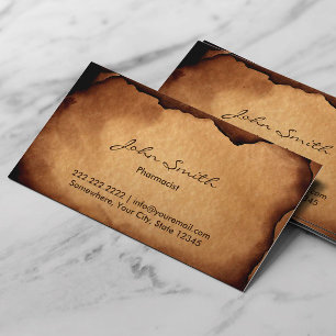 Vintage Old Burned Paper Pharmacist Business Card