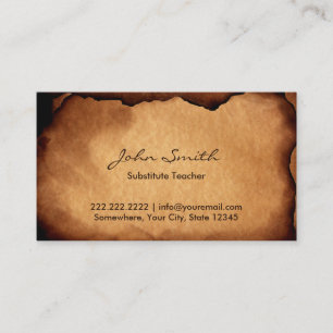 Vintage Old Burned Paper Teacher Business Card