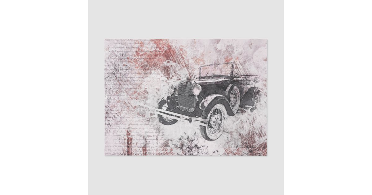 Vintage Old Car Victorian Decoupage Tissue Paper | Zazzle