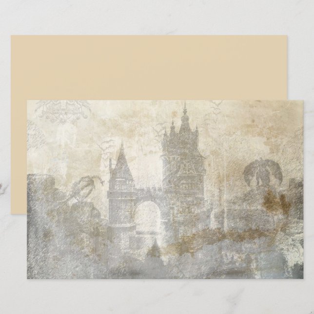 Vintage old castle scrapbook decoupage paper (Front/Back)