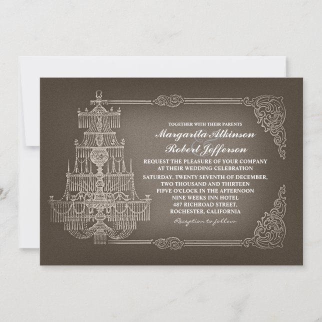 vintage old chandelier wedding invitations (Front)