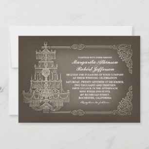 vintage old chandelier wedding invitations