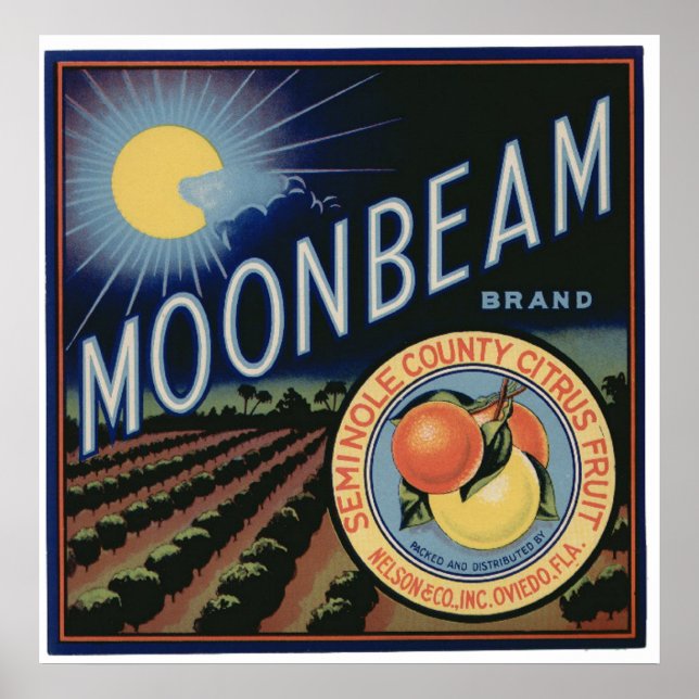 Vintage Old Citrus Moonbeam Fruit Crate Labels Poster (Front)