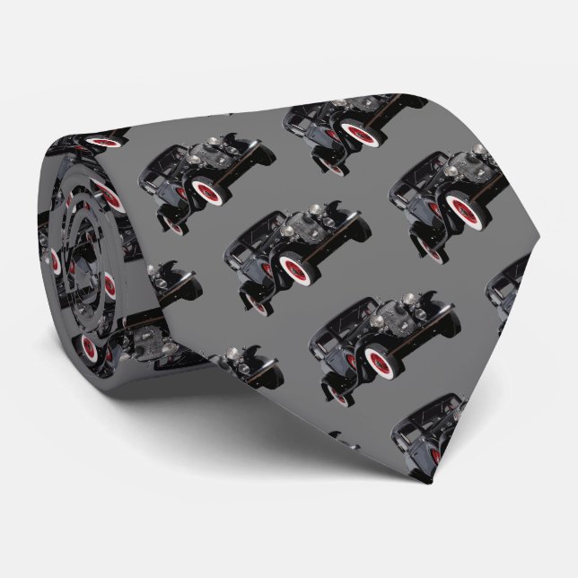 Vintage Old Classic Black Car Pattern Masculine Tie (Rolled)
